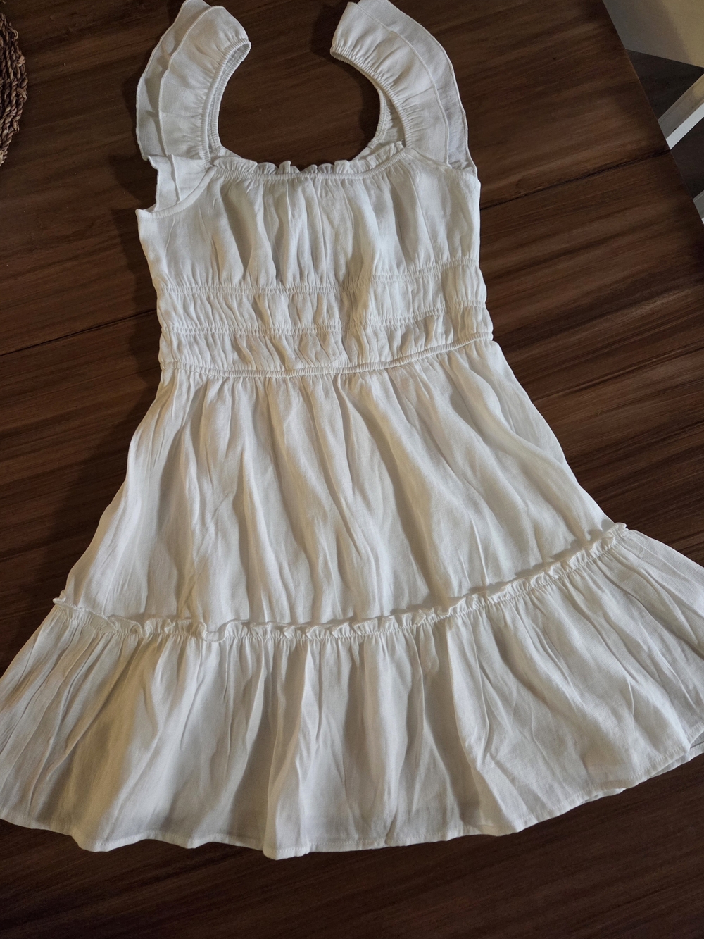Womans White Ruffled Tiered Dress